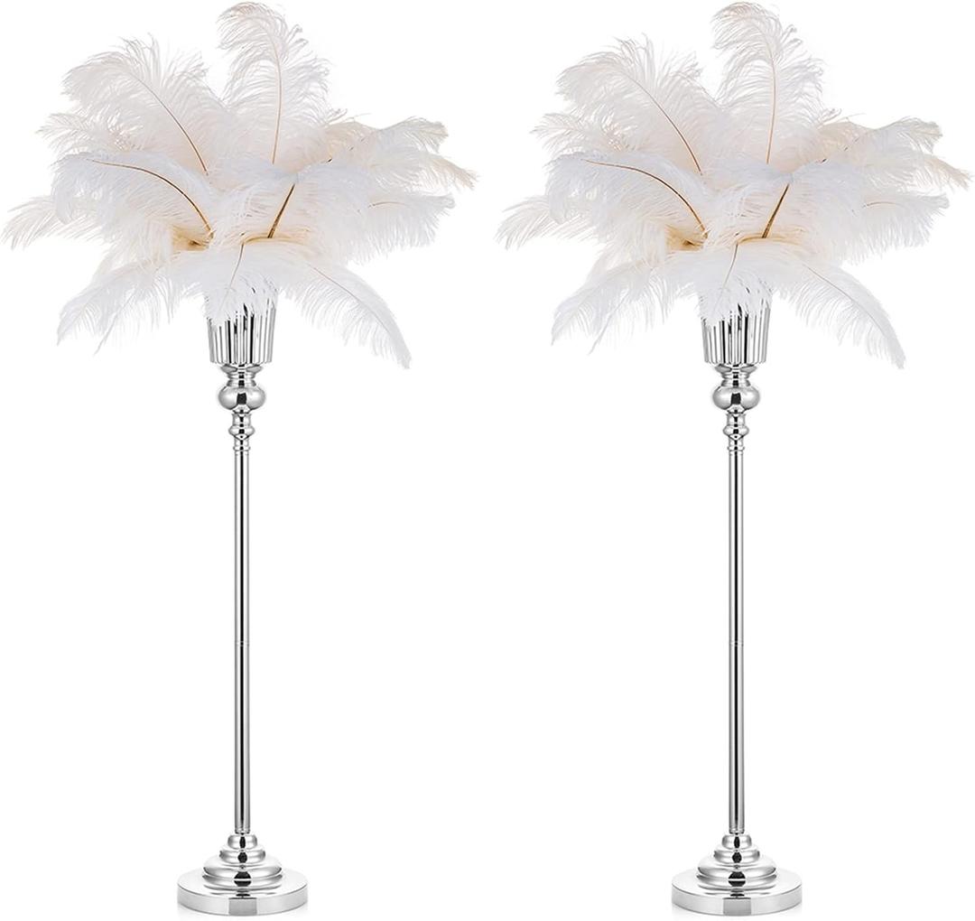 NUPTIO Centerpiece Vase Tall Wedding: 2 Pcs 30.5" Silver Flower Stand for Table Metal Trumpet Vase for Party Decorations