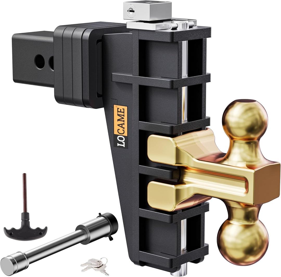 LOCAME Adjustable Trailer Hitch, Fits 2.5-Inch Receiver, 6-Inch Drop/Rise Drop Hitch, 28,000 LBS GTW-Tow Hitch for Heavy Duty Truck, Solid Ball Mount, LC0078