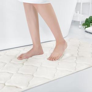 OLANLY Memory Foam Bath Mat Rug 40x32, Soft and Absorbent Bathroom Rugs, Non-Slip, Comfortable, Machine Washable Bath Carpet for Bathroom Floor, Tub, Shower and Home Decor Accessories, Ivory (40" x 32")
