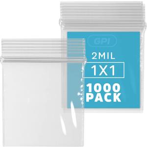 1000 Count - 1" x 1" Small Zip Bags, Mini Reclosable Tiny Zipper Baggies, 2 Mil, Clear Plastic Resealable Storage Bags with Zip Top Lock for Packaging Jewelry, Diamonds, Pills, Powders - GPI