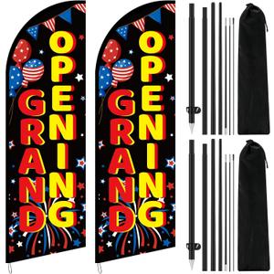 2 Pcs 8.2 ft Grand Opening Flags Grand Opening Sign Banner with Pole Kit and Ground Stake Swooper Flag with Aluminum Alloy Flagpole Kit for Business New Store Advertising Promotions
