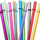 24 PCS, Reusable Straws with 4 Brushes, 10.5" Long Tritan Hard Plastic Straws, 12 Colors Translucent Replacement Drinking for 16OZ-32 OZ Tumblers, Cups, Jars, Stanley, YETI, Starbucks, BPA Free (Multicolor)