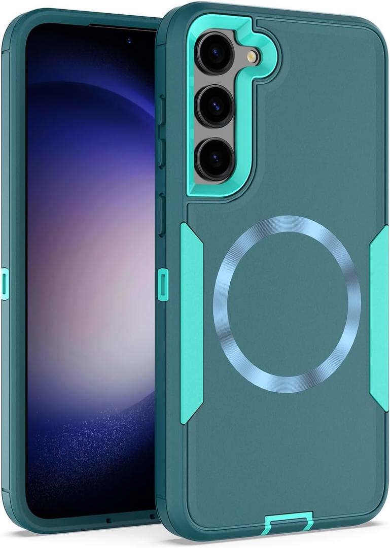 Designed for Samsung Galaxy S24 Case,Magnetic,Double Drop Protection Heavy Duty,Compatible with MagSafe,Dustproof,No Fading, No Yellowing,for Men Women,Lake Blue