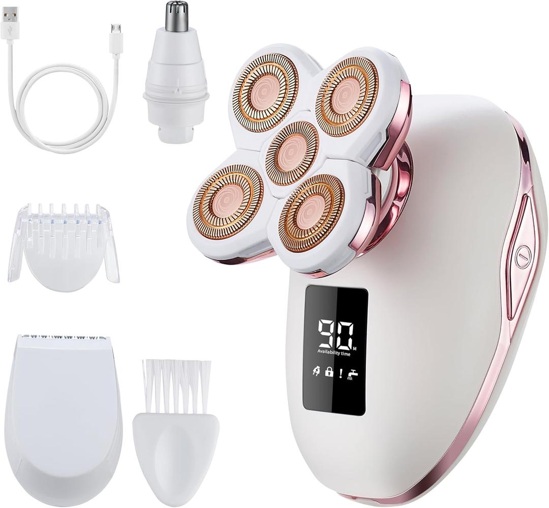 Women's Electric Razors for Women Legs Pubic Facial Hair Removal 2 in 1 Womens Electric Shaver for Women,Bikini Trimmer for Lady,Waterproof (5D)