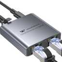 WARRKY Ethernet Splitter 1 to 2, 1000Mbps High Speed LAN Splitter, [0.55inch Ultra Slim, Integrally Molded Aluminum Case] Gigabit Ethernet Switch 2 port with USB-C Power Cable, for Cat5/5e/6/7/8 Cable
