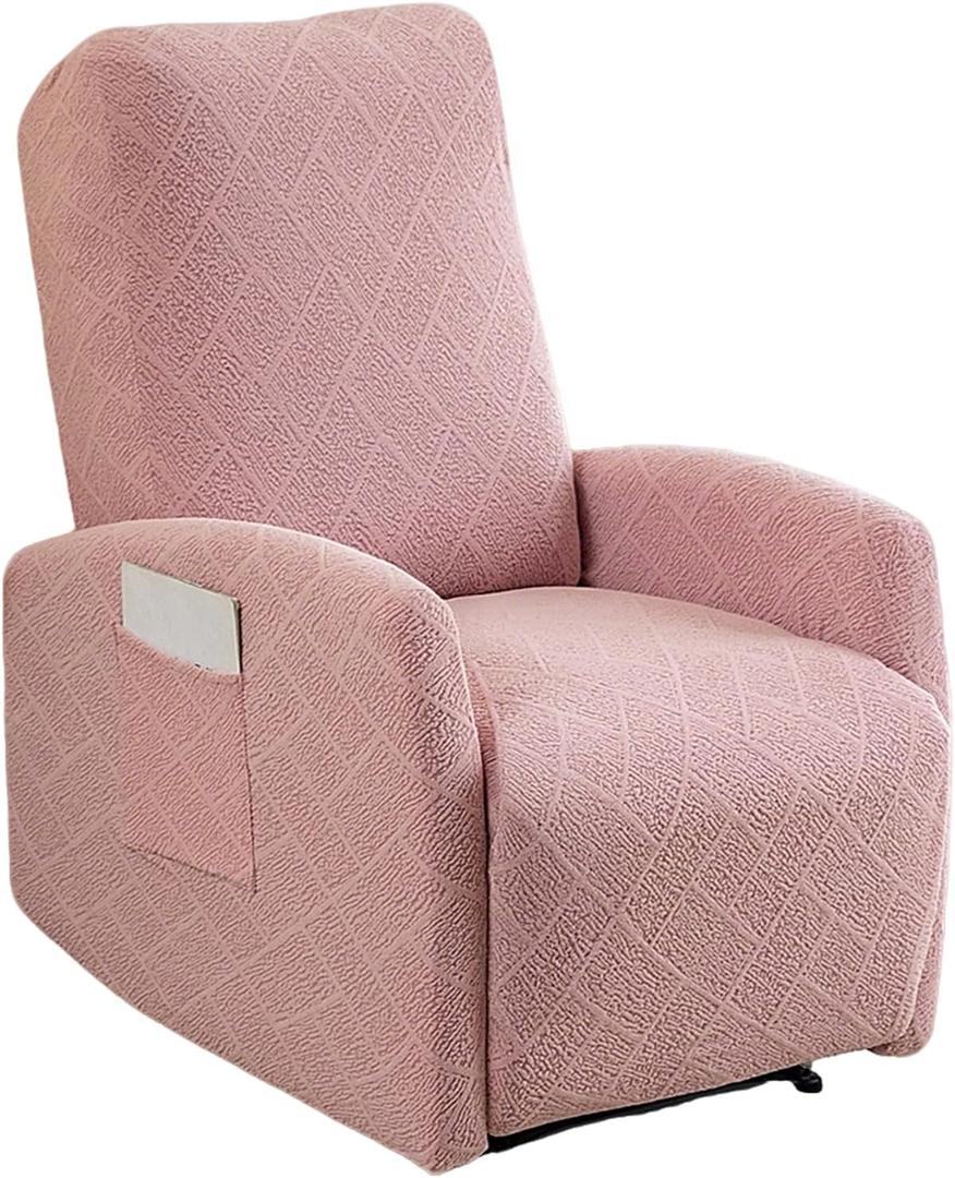 Recliner Chair Covers 4 Pieces Jacquard Small Recliner Sofa Slipcover Stretch Recliner Slipcover for Lazyboy Recliner Chair with Storage Pocket Furniture Protector for Living Room,Pink