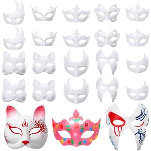 Aoriher Paper Mache Masks Bulk DIY Blank Mardi Gras Mask Cat for Masquerade Costume Cosplay Party 50 Pack