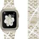 Compatible for Apple Watch Ultra Band 38mm with 2 Pack Bling Crystal Diamonds Case Cover, iwatch Series 3 2/1 Bands for Women