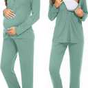 Ekouaer Maternity Nursing Pajama Sets Labor Delivery Pjs Long Sleeve Breastfeeding Pajamas Pregnancy Sleepwear Set (Medium, Aqua)
