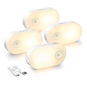 Lyridz Rechargeable Battery Night Light with Motion Sensor, Stick on Anywhere, 1-20LM Dimmable LED Nightlights for the Bedroom, Bathroom, Living Room, Kitchen, Stairs, Hallway, 4-Pack