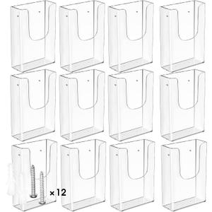 MaxGear Brochure Holder 4x9 Inch Acrylic Wall Mount Pamphlet & Flyer Holder, Clear Plastic Organizer for Tri-Fold Brochures and Marketing Literature, 12 Pack