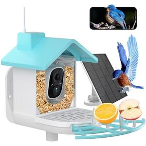 Wireless Solar Powered Smart Bird Feeder with Camera for Outdoors Squirrel Proof, AI dentification with 64GB SD Card & Night Vision, Video Bird Feeder Camera 1080P Gift for Birdwatching