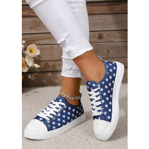 Women Star Pattern Lace-Up Front Canvas Shoes, Sporty Sneakers 6