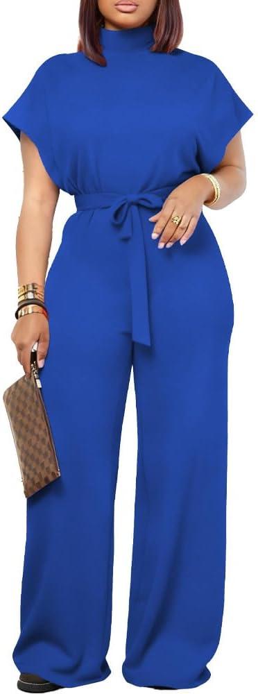 Ulovmi Womens Jumpsuits Dressy Formal Elegant Wide Leg Romper Jumpsuit Wedding Guest Party Cocktail One Piece Outfits (Blue, L)