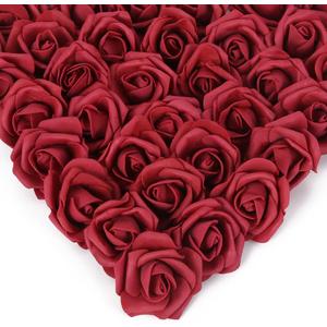Artificial Stemless Rose Flower Heads, 200Pcs Burgundy Foam Roses Artificial Roses Flower Heads for Crafts 1.97in Stemless Roses for DIY Craft Wedding Bouquet Party Decoration(Burgundy)