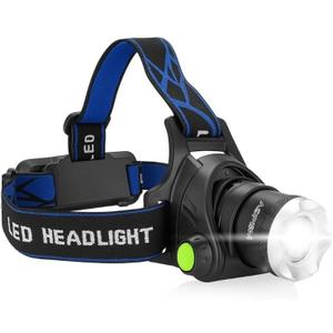Rechargeable LED headlamp, 1000 lumens - Super Bright and Lightweight, Comfortable fit, 3 Modes, 90 Adjustable, Water Resistant headlamp for Camping, Running and Fishing