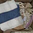 6 Sets Boho Decoration Placemats Round Woven Placemats, Cloth Napkins, Wood Bead Napkin Rings, Long Table Runner and Farmhouse Burlap Cotton for Table Kitchen (Blue,12x72)