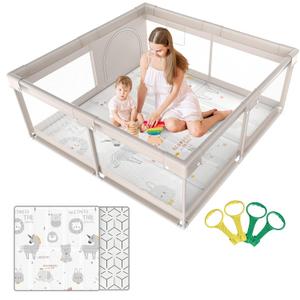 ZEEBABA Baby Playpen with Mat, 59x59 in Playpen for Babies and Toddlers, Play Pen for Kids, Play Yard for Infants with Gate