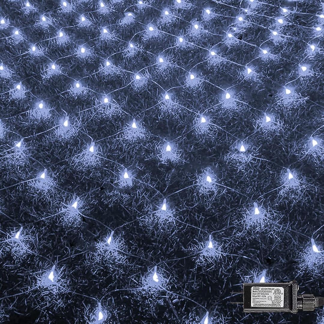 FUNPENY Christmas Net Lights, 9.8ft x 6.6ft 200 LED Clear Wire Mesh Decor with 8 Modes Waterproof Connectable Xmas Decorations for Outdoor Outside Bushes Yard Lawn Patio Tree Garden Party (White)
