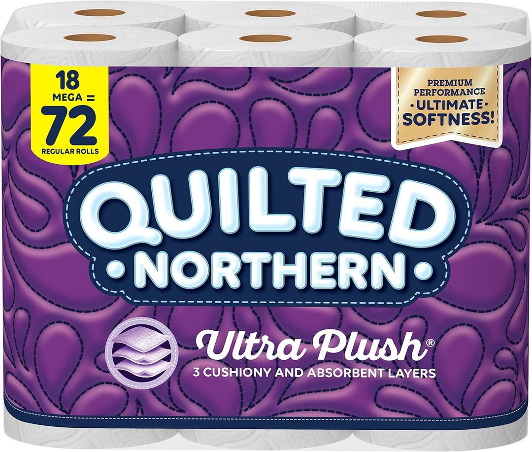 Quilted Northern Ultra Plush Toilet Paper, 18 Mega Rolls = 72 Regular Rolls, 3-Ply Bath Tissue