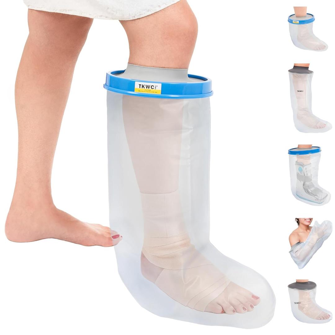 TKWC INC 100% Waterproof Leg Cast Cover for Shower  Reusable Watertight Foot Protector with Anti-Slip Bottom  Comfortable, Easy to Use