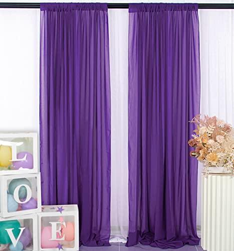 DUOBAO 2 Panels Purple Chiffon Curtains 4x8ft - Flowy Sheer Backdrop Drapes for Wedding Party Bridal Shower Photo Booth
