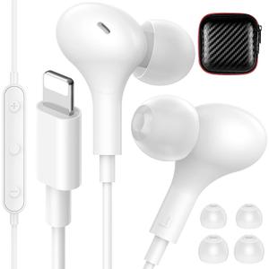 iMangoo for Apple MFi-Certified Headphones for Lightning Wired Earbuds Magnetic Ear Buds with HiFi Bass,3 Ear Tips Mic Corded Earphones for Gym, Commuting for iPhone 14 Plus 13 12 11 Pro Max White
