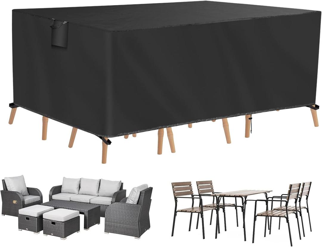 TUOKING Outdoor Furniture Covers Heavy-Duty 420D Waterproof Cover,All-Weather Patio Furniture Protector for Sofa,Chairs & Table-UV-Resistant,Anti-Tear Dustproof Covers (Black, 126"L x 63"W x 28"H)