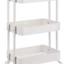 Amazon Basics 3-Tier Rolling Utility Cart, Storage Organizer, Lockable Wheels, Multifunctional Storage, Portable Mobile Shelving Unit, White