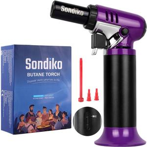 Sondiko Butane Torch with Fuel Gauge S907, Refillable Soldering Torch Lighter with Adjustable Flame for Welding, Resin Art, Industrial, Purple & Black(Butane Gas Not Included)