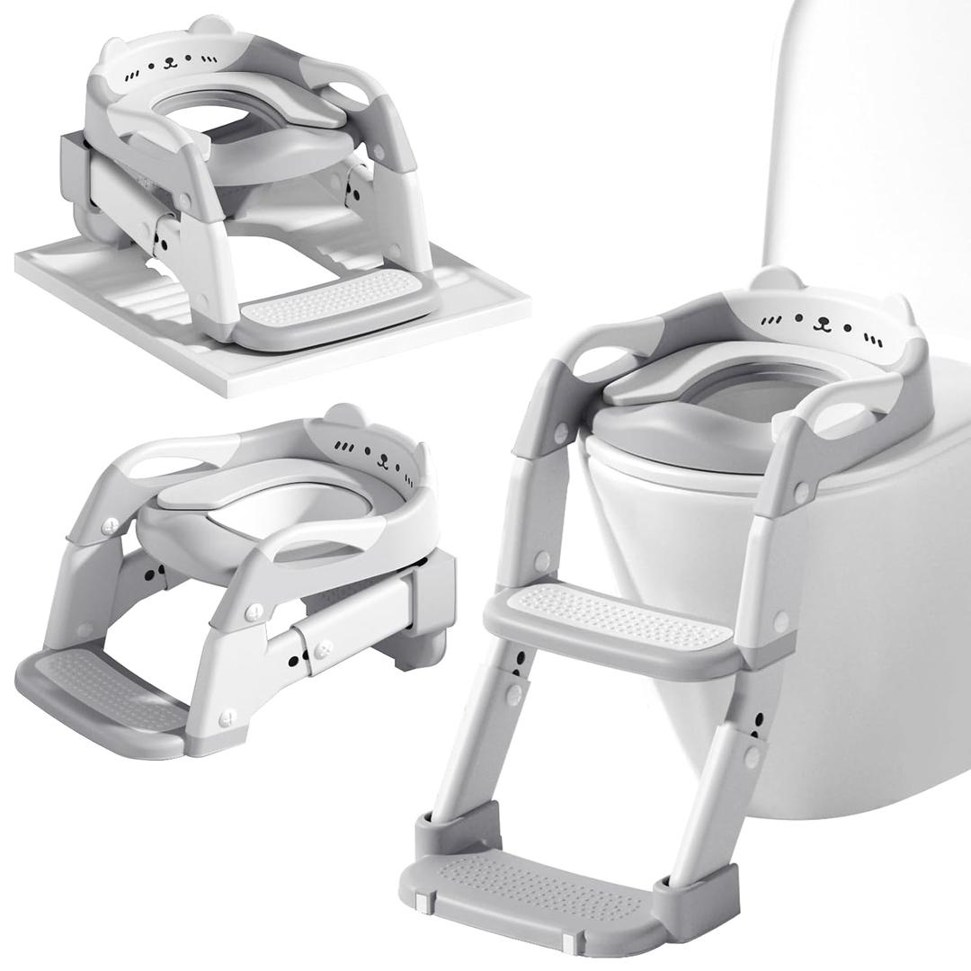Potty Training Seat with Step Stool Ladder for Toddler, 3-IN-1 Convertible Potty Toilet, Upgrade Training Ladder for Boys & Girls, Includes Removable Urinal & Soft Cushion - Grey