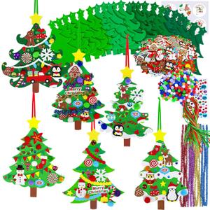 Winlyn 24 Sets Christmas Tree Ornaments Decorations Art Sets DIY Christmas Craft Kits Pine Tree Snowman Snowflake Penguin Foam Stickers Arts and Crafts for Kids Party Favors Home Classroom Activities