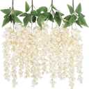 IPOPU Ivory Artificial Wisteria Flower for Outdoors 4PCS Silk Wisteria Hanging Flower Faux Hanging Flowers for Home Wall Arch Party Wedding Decor(Ivory)