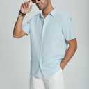 JEKAOYI Mens Casual Linen Button Down Short Sleeve Shirts Beach Summer Spread Collar Pocket Tops (L)