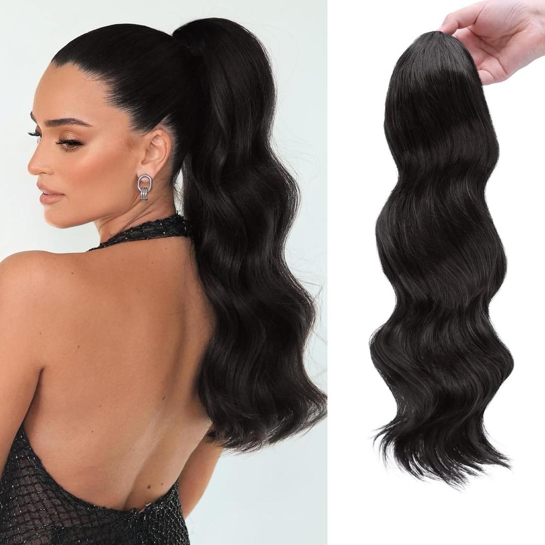 Claw Clip Ponytail Extension,20 Inch Brown Black Curly Wavy Ponytail Claw Clip in Hair Extension for Women Fluffy Natural Looking Synthetic Hairpiece for Daily Use(20 Inch,Brown Black)