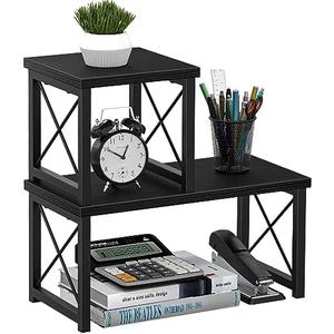 Honiter Desktop Shelf, Desktop Organizer Shelf, Freestanding Small Bookshelf Desk Shelf Organizer, 2 Tier Independent Stackable Desk Organizer, Desktop Office Storage Rack Display Shelf, Black, 7.6 inches