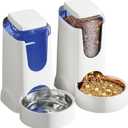 Hamiledyi Pets Automatic Gravity Feeder Dogs 2.8L Food & 4L Water Dispenser Set with Stainless Steel Bowl for Medium Big Dog Cat (White)