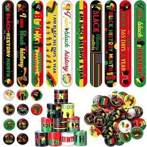 5 x Frienda 60 Pcs Black History Month Party Favors Kente African American Slap Bracelets and Badge Pins Gifts Set for Black History Month 1865 Freedom Day Party Goodie Bags Stuffers Supplies