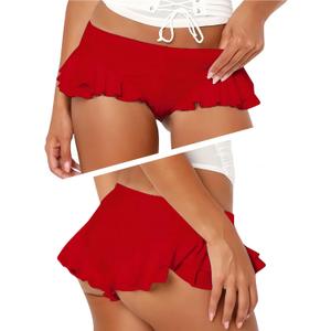 Ruffle Booty Shorts for Women Sexy - Summer Y2K Low Rise Side Frill Micro Mini Skinny Party Clubwear Red XS