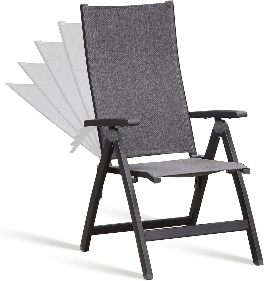 Folding Chair, Indoor & Outdoor Balcony, Patio Porch, Garden Lawn, Pool, for Comfortable Black Foldable Chairs, Portable Cozy Recliner, Metal Frame, Heavy Duty Durable (Charcoal)