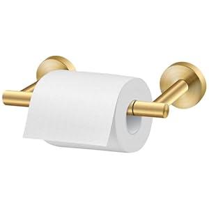 Newfun Brushed Nickel Toilet Paper Holder, SUS 304 Stainless Steel Adjustable Double Post Pivoting Toilet Paper Roll Holder Wall Mount for Bathroom