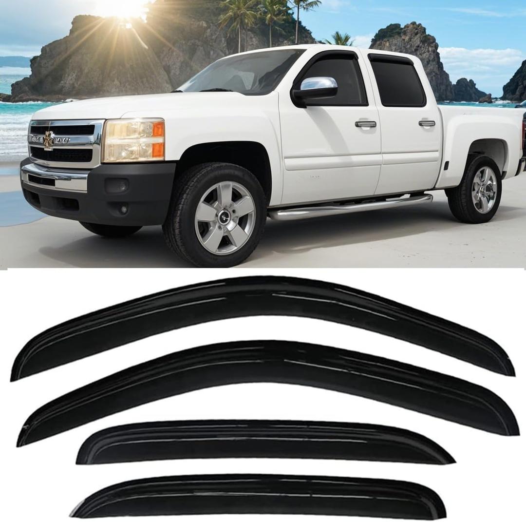 Tape on Side Window Deflectors Rain Guards Vent Sun Shades Window Visors for 2007-2013 Chevy Silverado & GMC Sierra 1500 2500HD 3500HD Crew Cab, 07-14 Yukon XL/Suburban/Avalanche, Smoke 94515