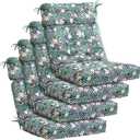 Barydat 4 Pcs Tufted High Back Chair Cushion Indoor Outdoor Seat and Back Cushions Palm Leaves Tropical Plants Lawn Rocking Chair Pads with Ties for Adirondack Patio Garden(Flower Style)