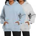 2 Pack Womens Oversized Hoodies Sweatshirts Fleece Hooded Pullover Tops Sweaters Casual Comfy Fall Fashion (X-Large, Heather Grey/Light Blue)