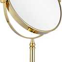 DOWRY Makeup Mirror 10x Magnification Vanity Mirror Tabletop Two-Sided Swivel Gold Finish(10X) (7.2"L x 4.9"W)