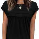 WIHOLL Womens Summer Tops Trendy 2026 Lace Crochet Cap Short Sleeve Shirts Crew Neck T Shirts Casual Loose Blouses (Black, XL)