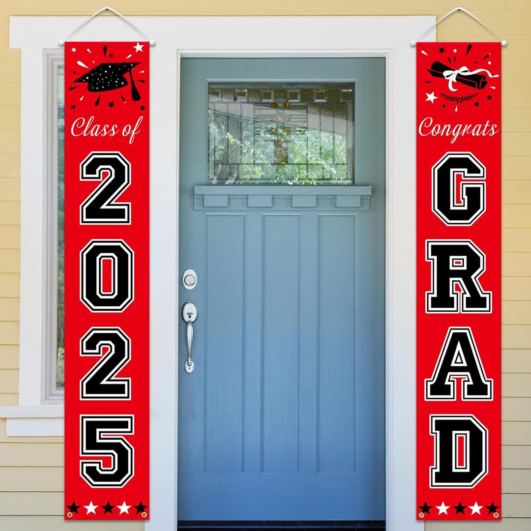 DAZONGE Graduation Decorations 2025, Red and Black Class of 2025 Decorations Graduation Banners for Any Schools or Grades Party Favor