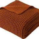 Bunnikins & Clover Knitted Waffle Blanket Throw, Fall Throw Blanket for Home Decoration, Caramel Throw Blanket for Couch, 50"x60"
