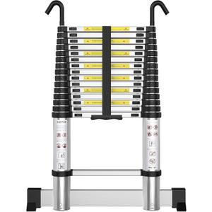 Telescoping Ladder with Hooks 20FT - Aluminum Telescopic Ladder with Stabilizer - Retractable Extension Ladders for Home Loft Roof RV Work with EN131 Certification - 330lbs Max Capacity (Silvery)