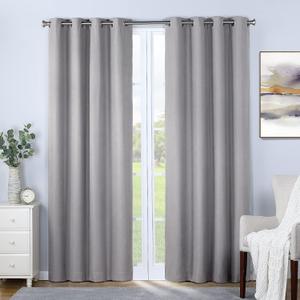 SUN+BLK Nantes Luxury Insulated Total Blackout Grommet Single Curtain Panel, Noise Reducing, Light Blocking, Light Gray, 52x84